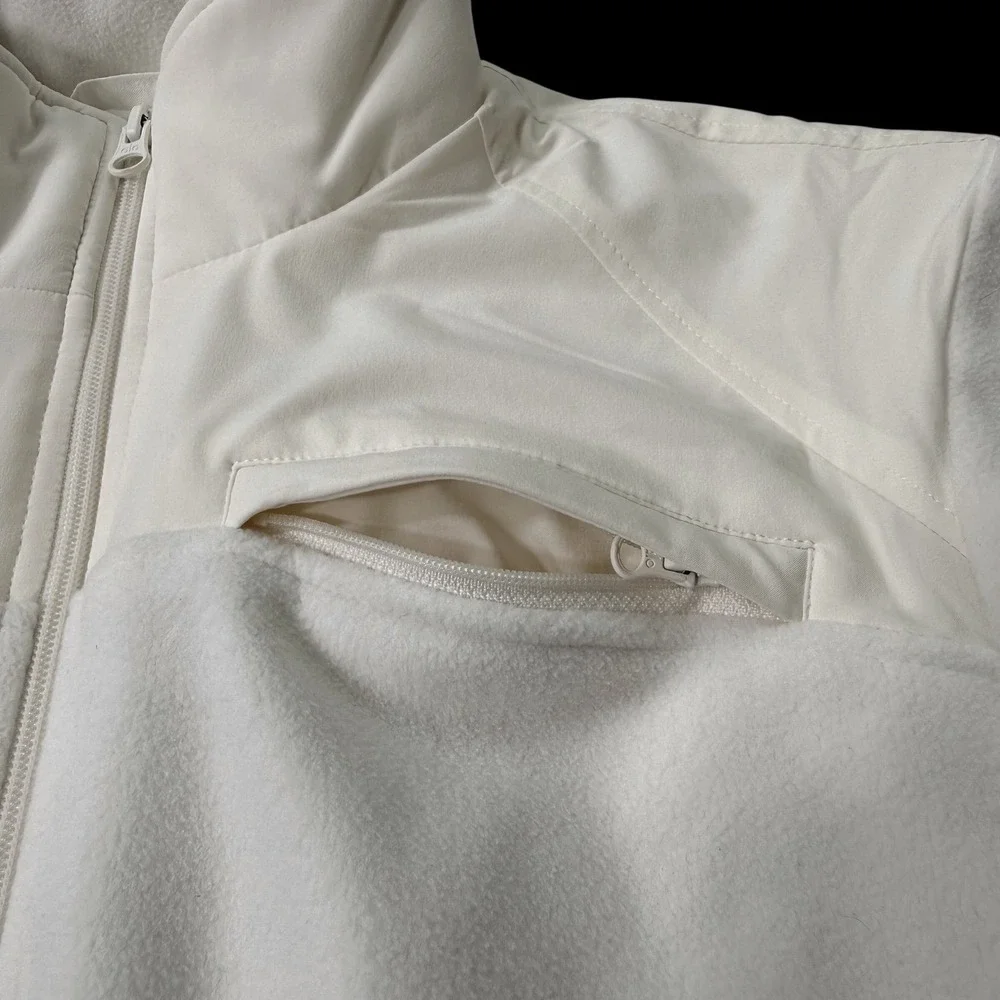 Alo Yoga Polar Fleece Cropped Wintry Mix Jacket Ivory Body Armor Logo XS